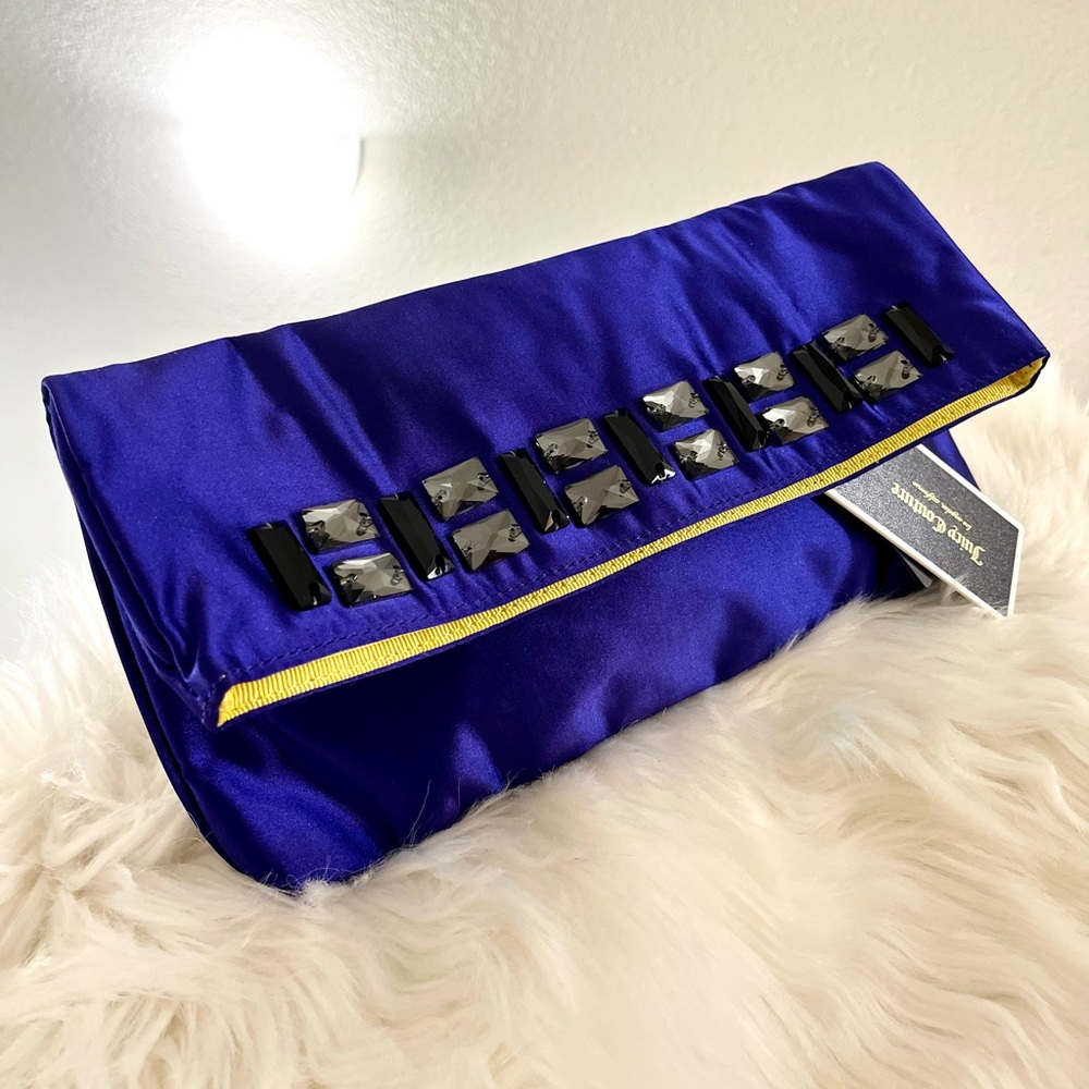 NWT Blue Yellow Sateen Jade Bling Vibrant Clutch RARE